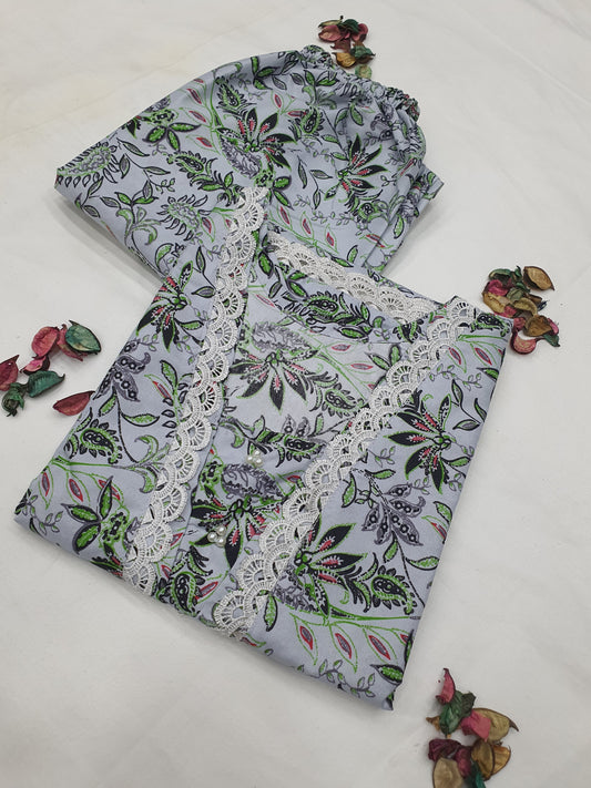 Cotton 2-Piece Stitched Set with Elegant Lace Detailing – Long Length Outfit (16)