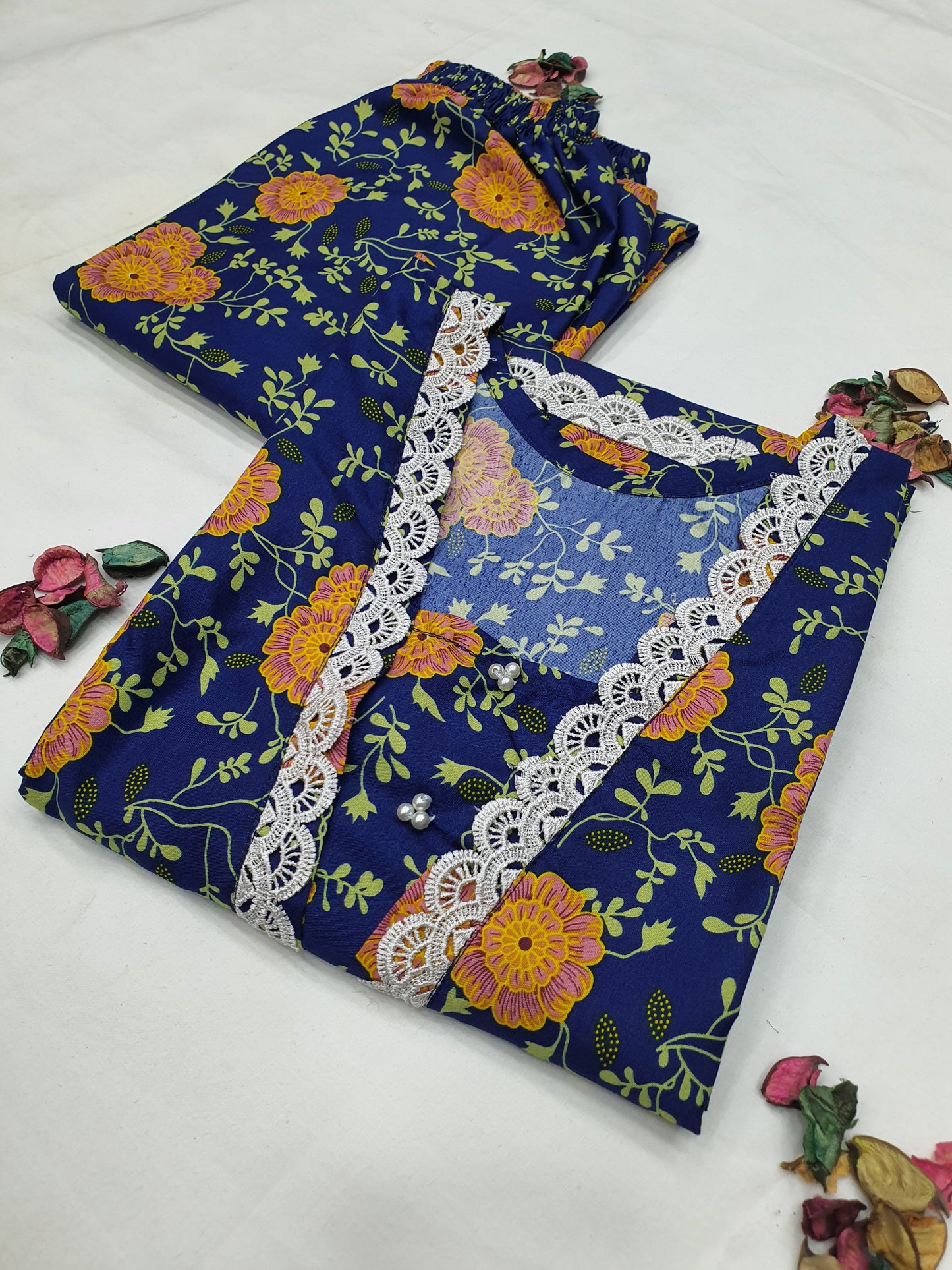 Cotton 2-Piece Stitched Set with Elegant Lace Detailing – Long Length Outfit (15)