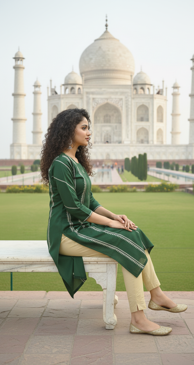 Linen 2-Piece Set with Elegant Gota Work (BOTTLE GREEN) (73)