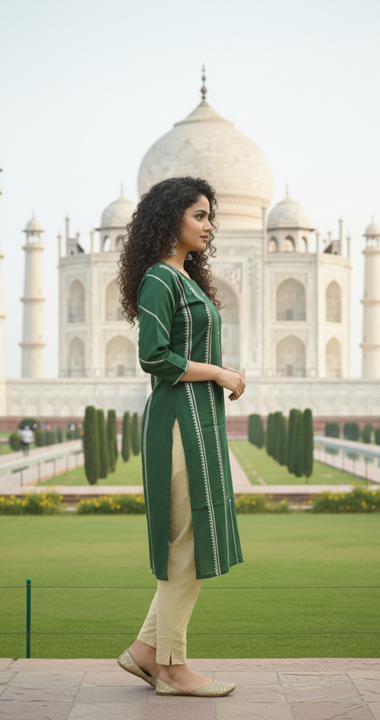 Linen 2-Piece Set with Elegant Gota Work (BOTTLE GREEN) (73)