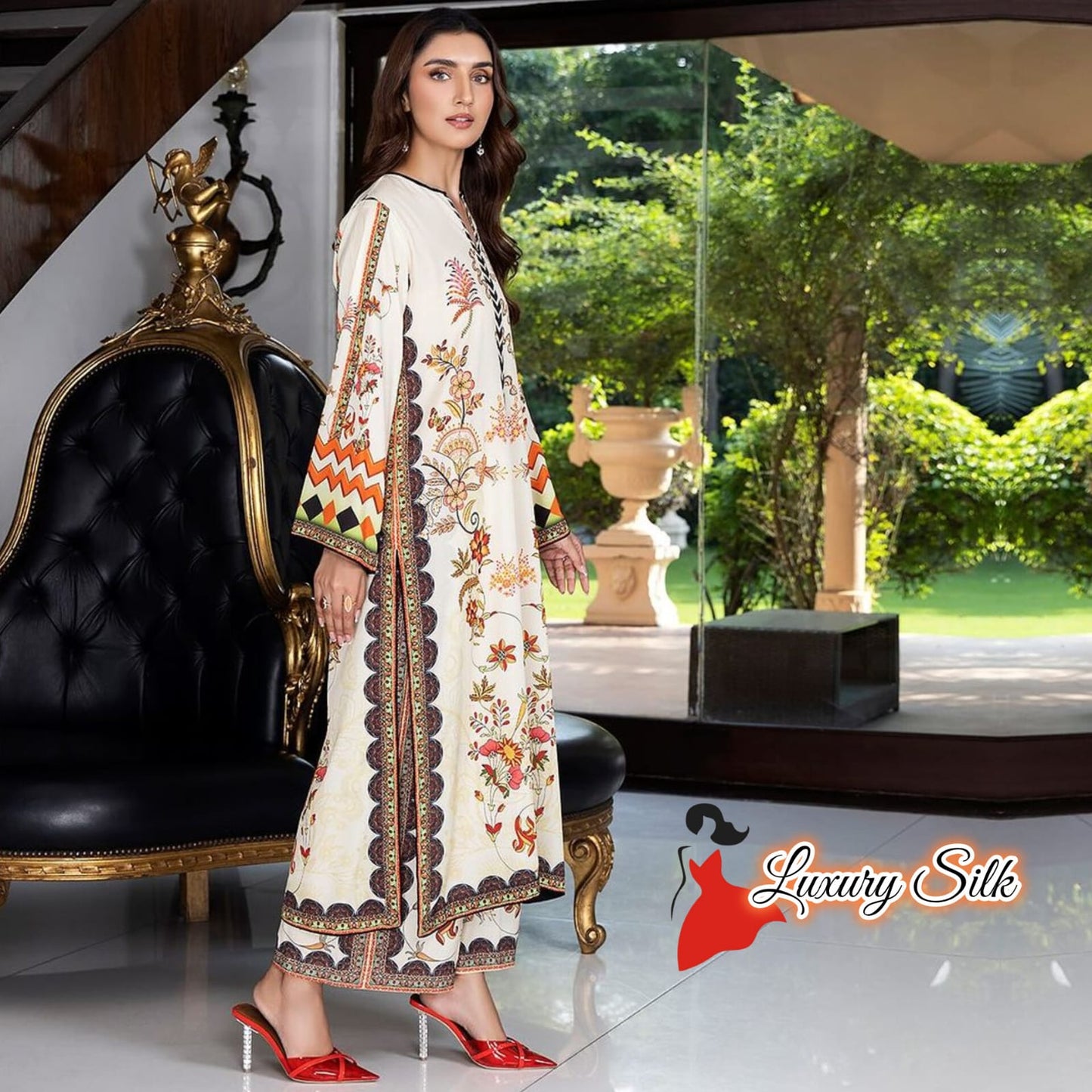 Luxury Printed Silk 2-Piece Dress - Stitched Long Shirt