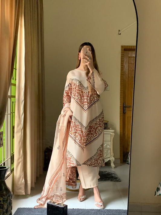 Simran Élegance Premium Silky Lawn Stitched 3-Piece Set