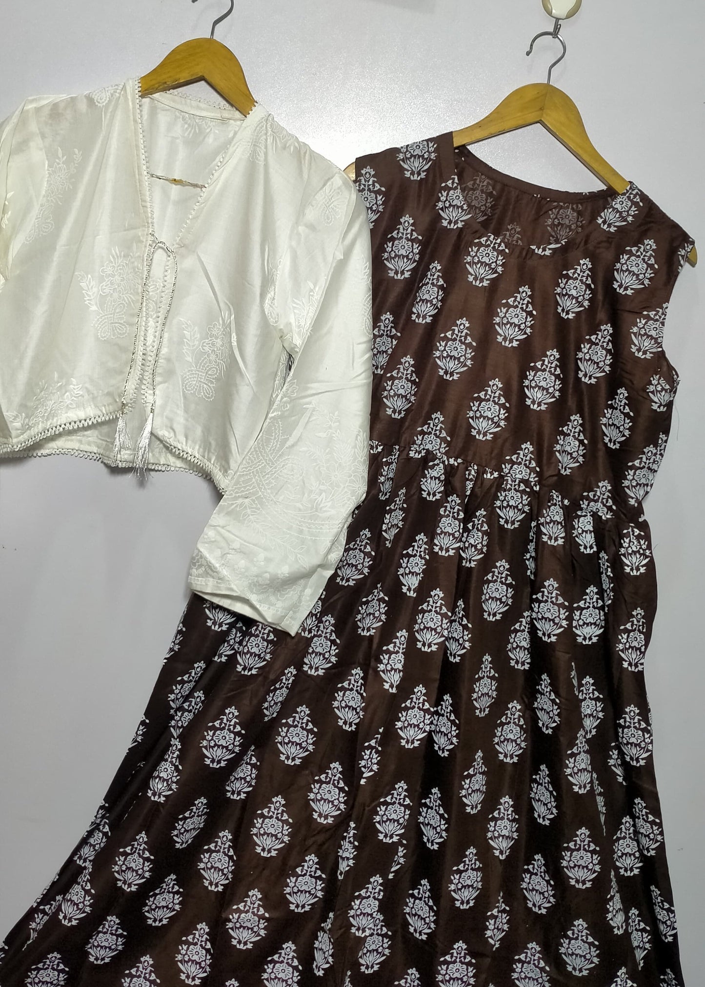 Tropical Breeze Long Frock With Jacket (Brown)