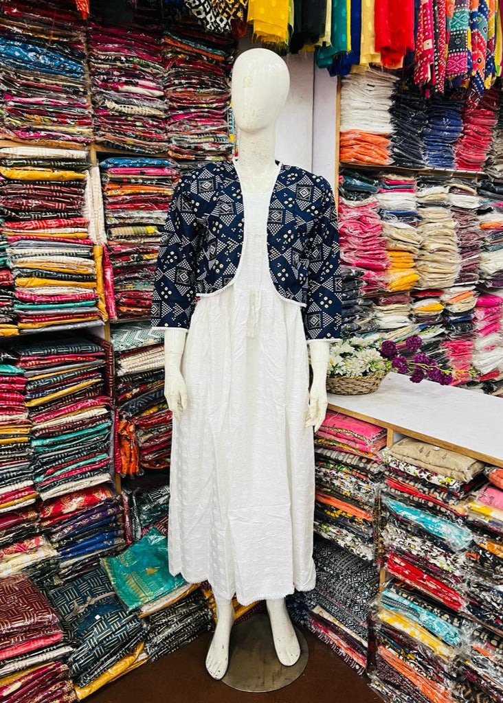 Rooh-e-Rang Long Frock With Jacket Lawn (neavy blue)