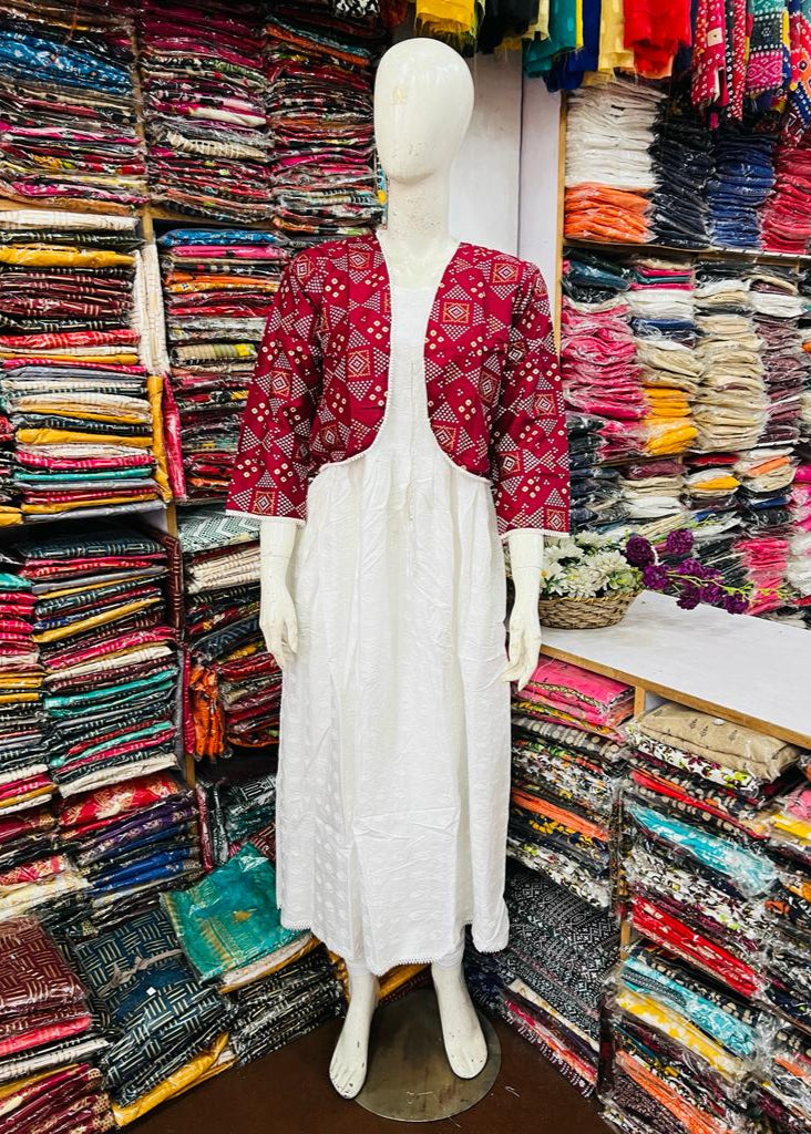Rooh-e-Rang Long Frock With Jacket Lawn (mehroon)