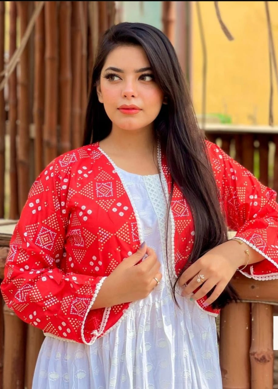 Rooh-e-Rang Long Frock With Jacket Lawn (red)