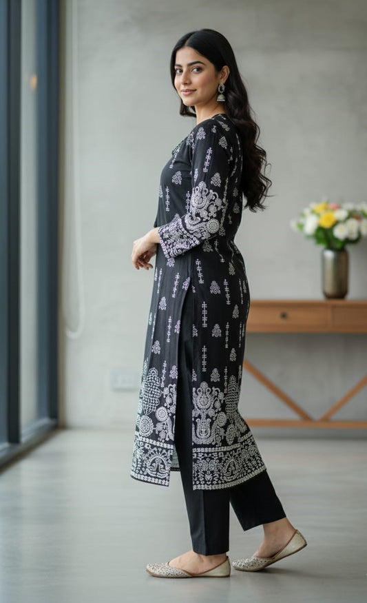 Steam Printed Linen 2-Piece Outfit for Girls (BLACK WHITE-1) (63)