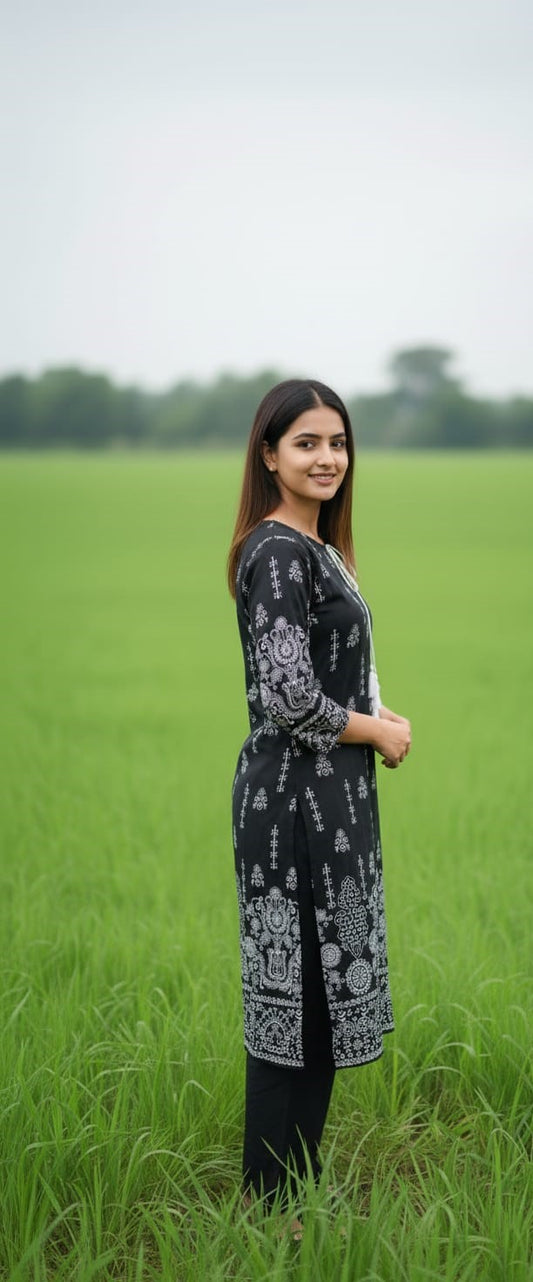 Steam Printed Linen 2-Piece Outfit for Girls (BLACK WHITE-2) (72)