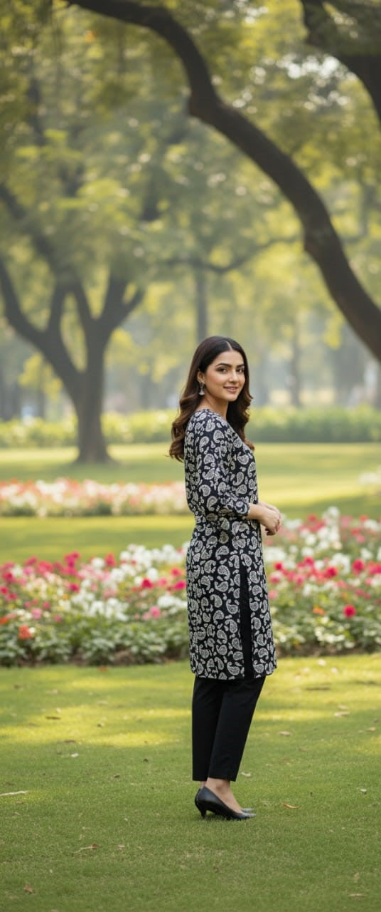 Steam Printed Linen 2-Piece Outfit for Girls (BLACK WHITE-4) (74)