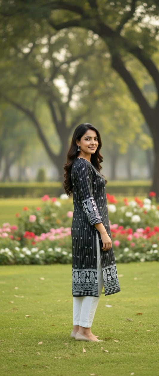 Steam Printed Linen 2-Piece Outfit for Girls (BLACK WHITE-6) (68)