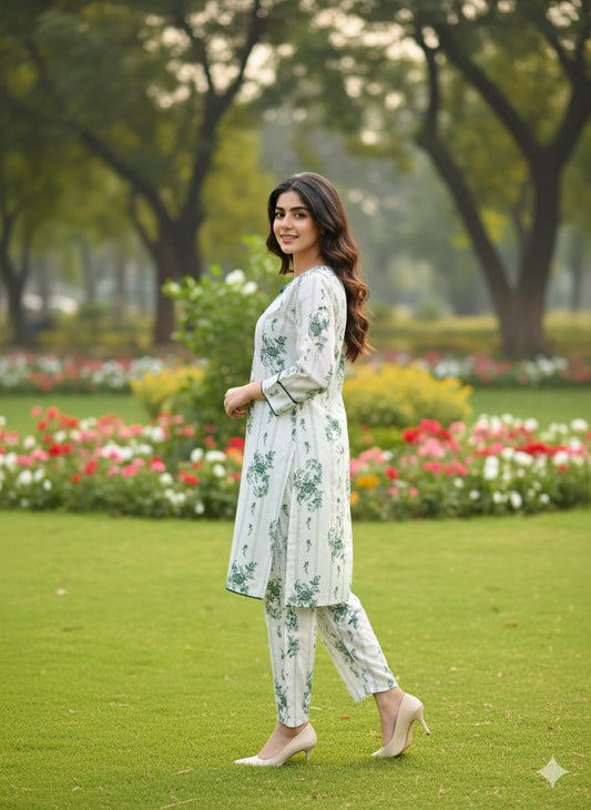 Ever Green SUMMER LINEN 2 PIECE (Check Flower) (95)