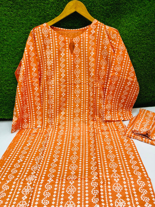 Steam Printed Linen 2-Piece Outfit for Girls (Chunri Print) (75)