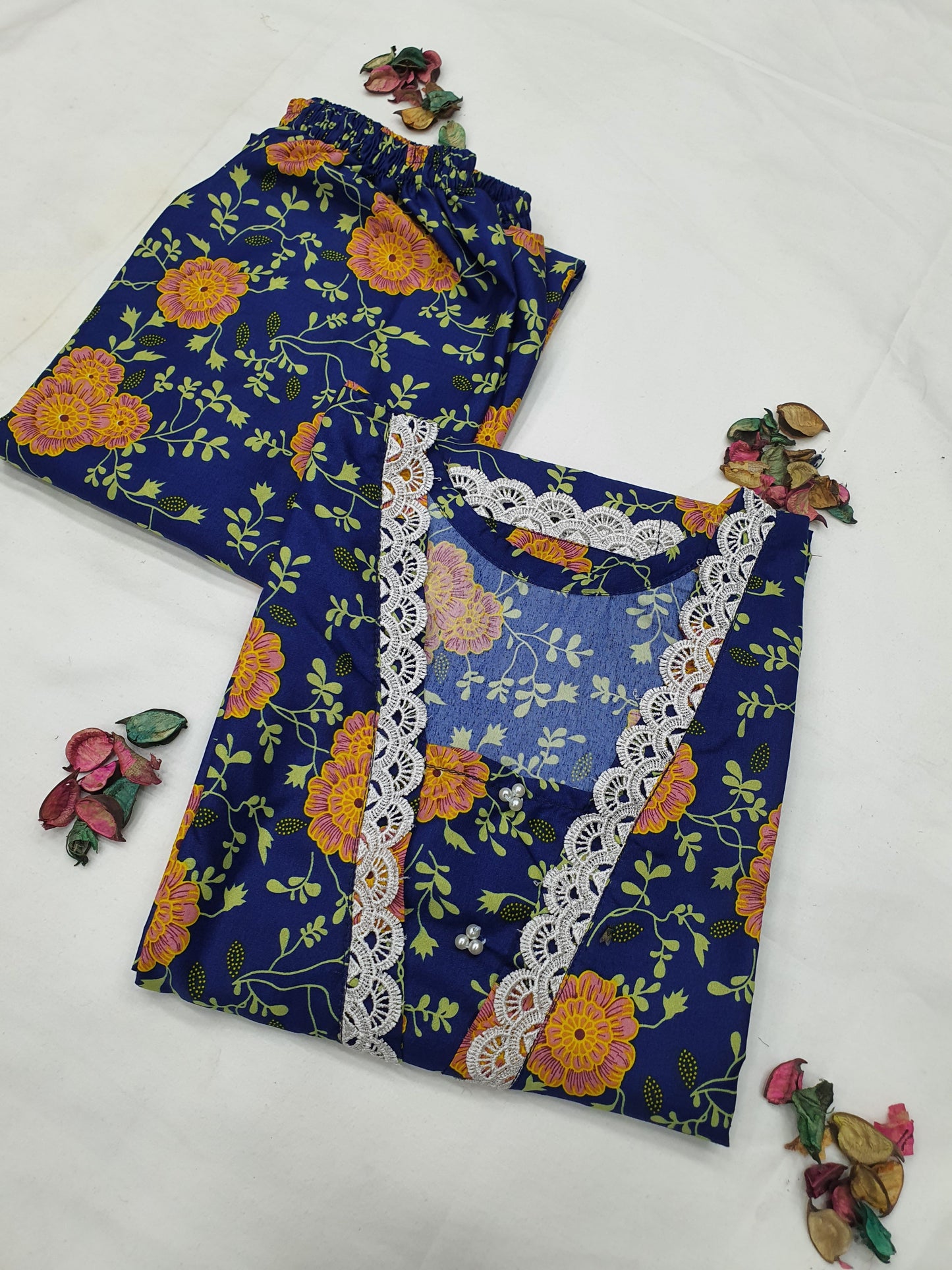 Cotton 2-Piece Stitched Set with Elegant Lace Detailing – Long Length Outfit (15)