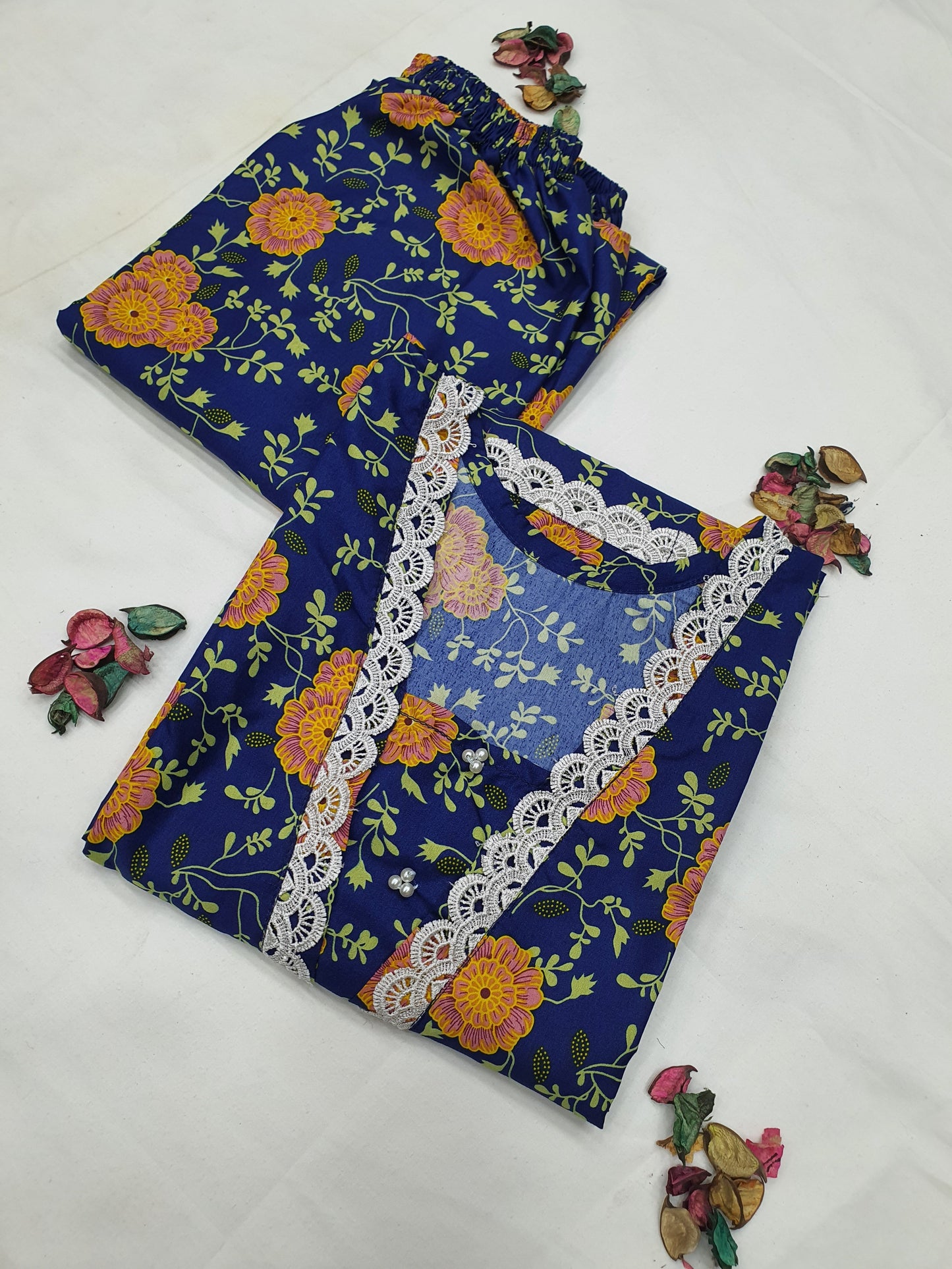 Cotton 2-Piece Stitched Set with Elegant Lace Detailing – Long Length Outfit (15)