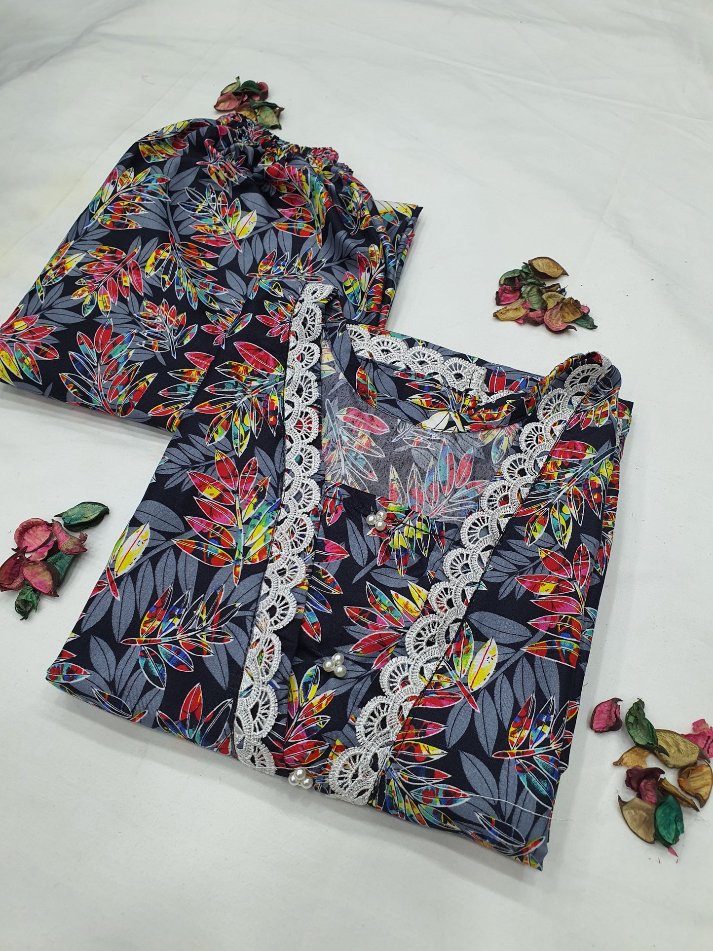 Cotton 2-Piece Stitched Set with Elegant Lace Detailing – Long Length Outfit (14)