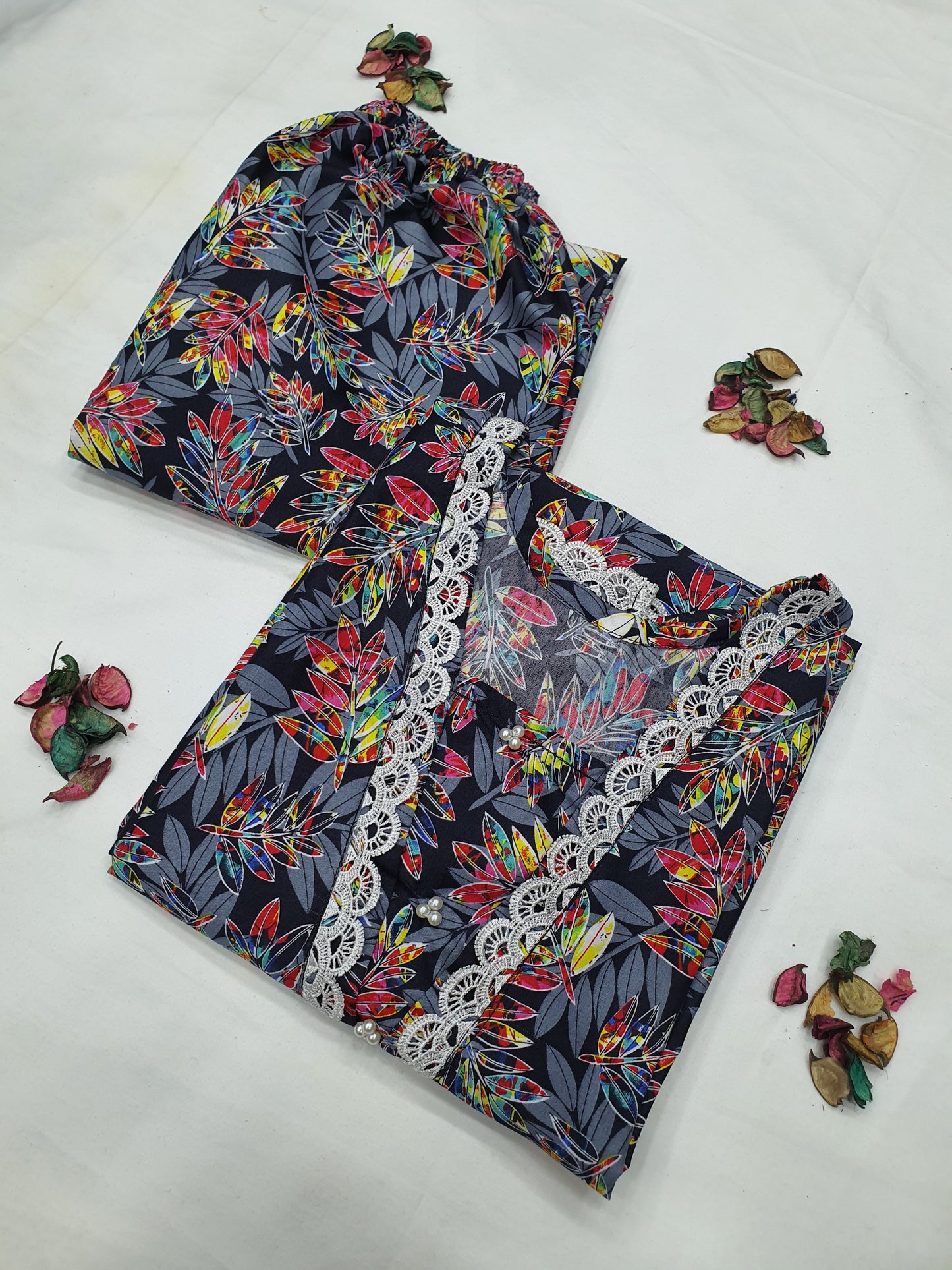 Cotton 2-Piece Stitched Set with Elegant Lace Detailing – Long Length Outfit (14)