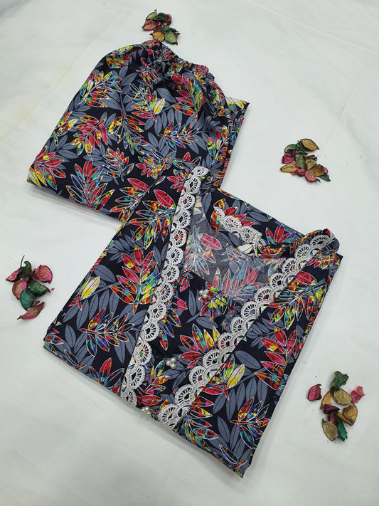 Cotton 2-Piece Stitched Set with Elegant Lace Detailing – Long Length Outfit (14)