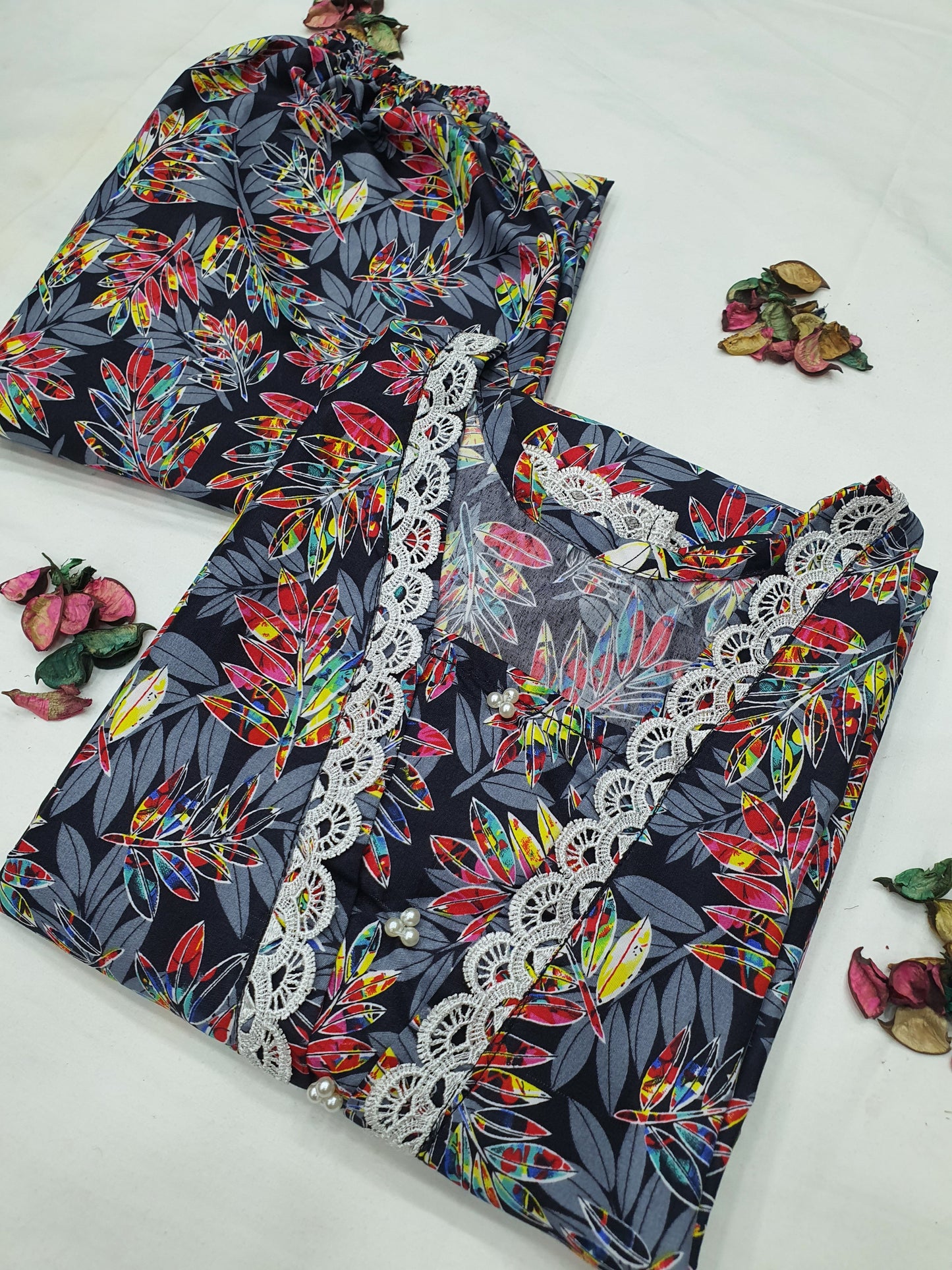 Cotton 2-Piece Stitched Set with Elegant Lace Detailing – Long Length Outfit (14)