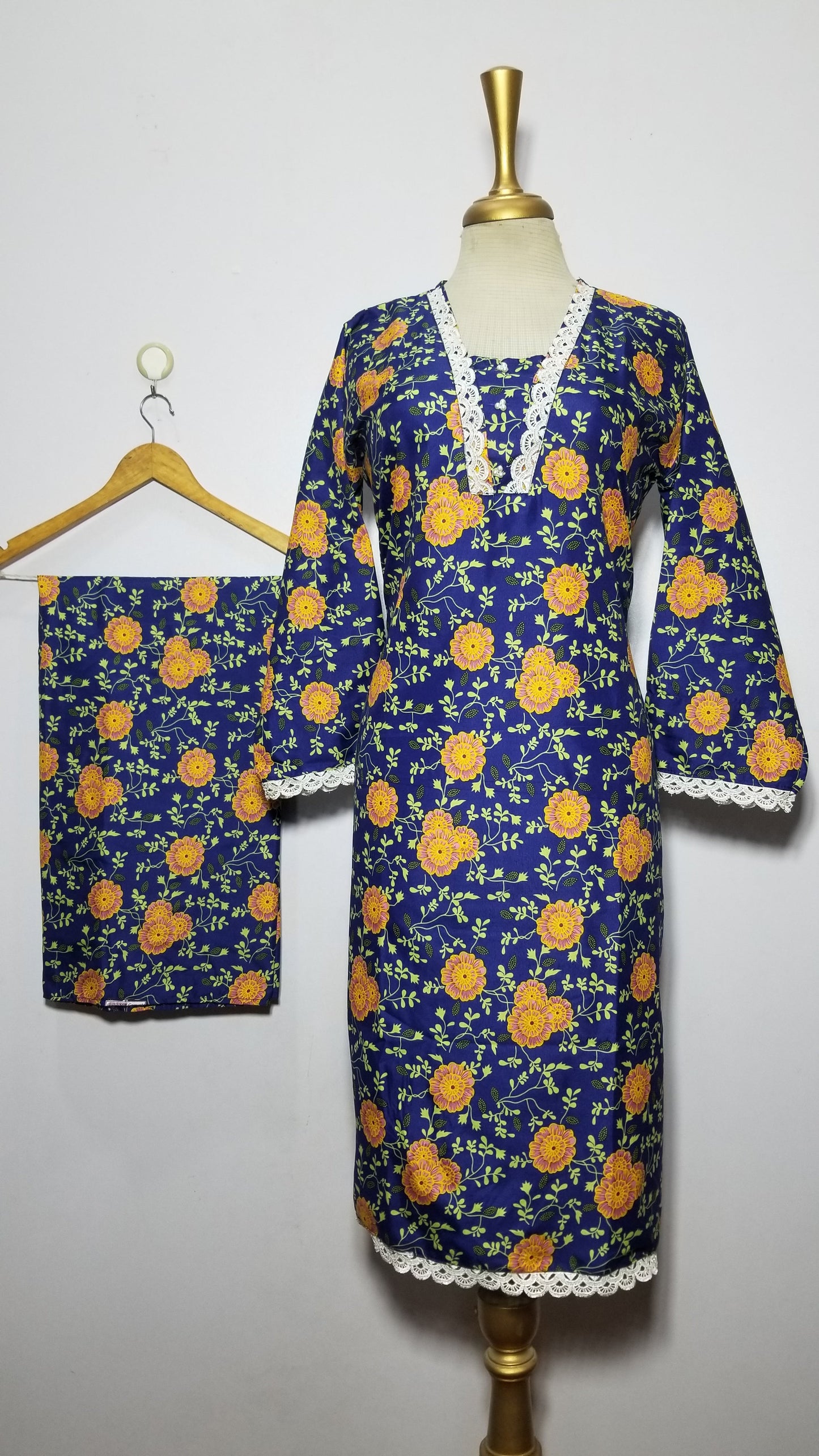 Cotton 2-Piece Stitched Set with Elegant Lace Detailing – Long Length Outfit (15)