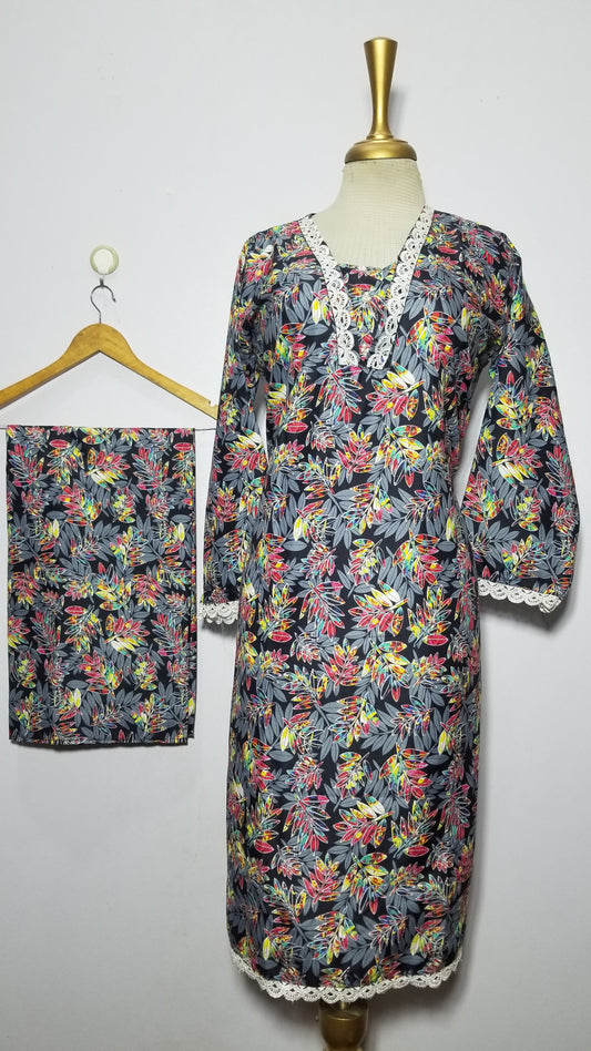 Cotton 2-Piece Stitched Set with Elegant Lace Detailing – Long Length Outfit (14)