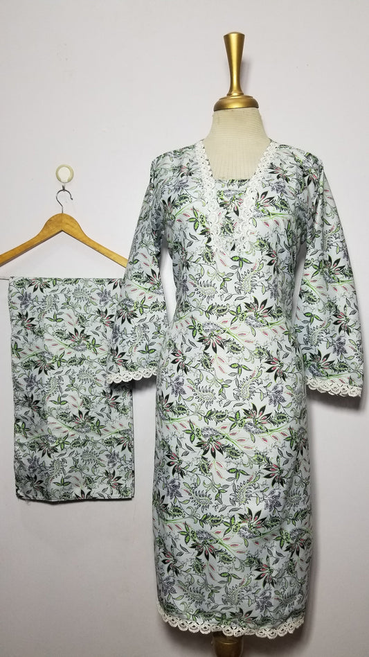 Cotton 2-Piece Stitched Set with Elegant Lace Detailing – Long Length Outfit (16)