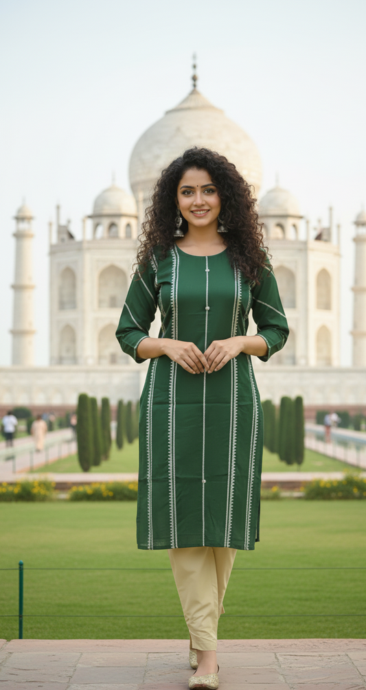 Linen 2-Piece Set with Elegant Gota Work (BOTTLE GREEN) (73)