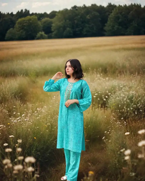 Linen 2-Piece with Handmade Neck Design