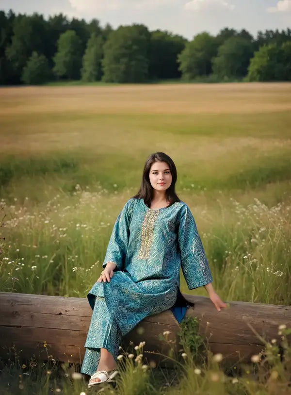 Linen 2-Piece with Handmade Neck Design