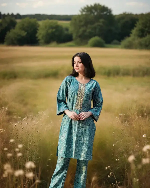 Linen 2-Piece with Handmade Neck Design