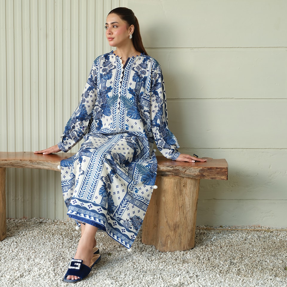 Luxury Printed Silk 2-Piece Dress - Stitched