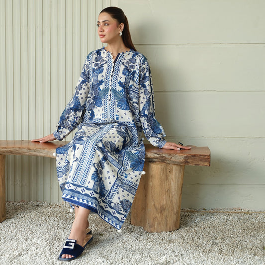 Luxury Printed Silk 2-Piece Dress - Stitched