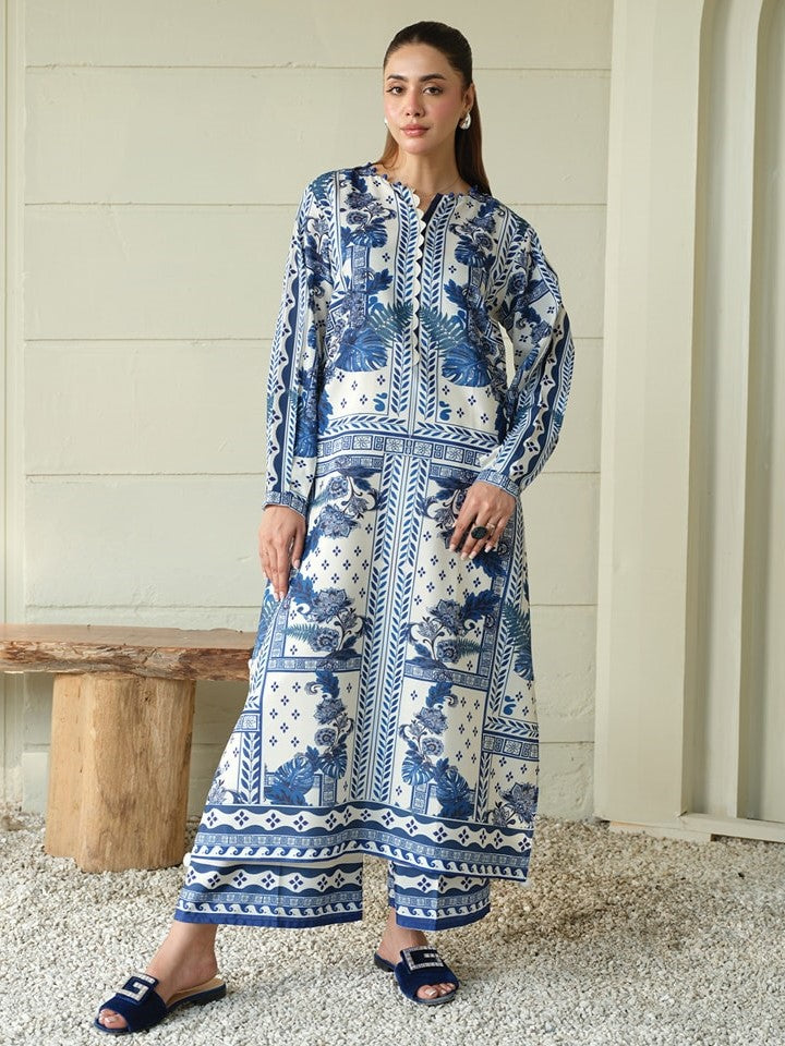 Luxury Printed Silk 2-Piece Dress - Stitched