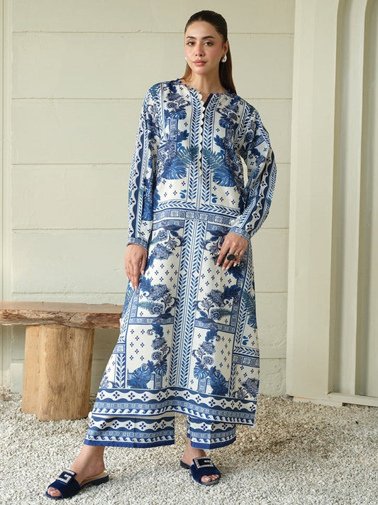 Luxury Printed Silk 2-Piece Dress - Stitched