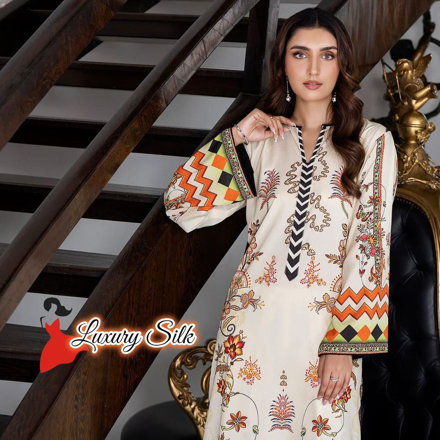 Luxury Printed Silk 2-Piece Dress - Stitched Long Shirt