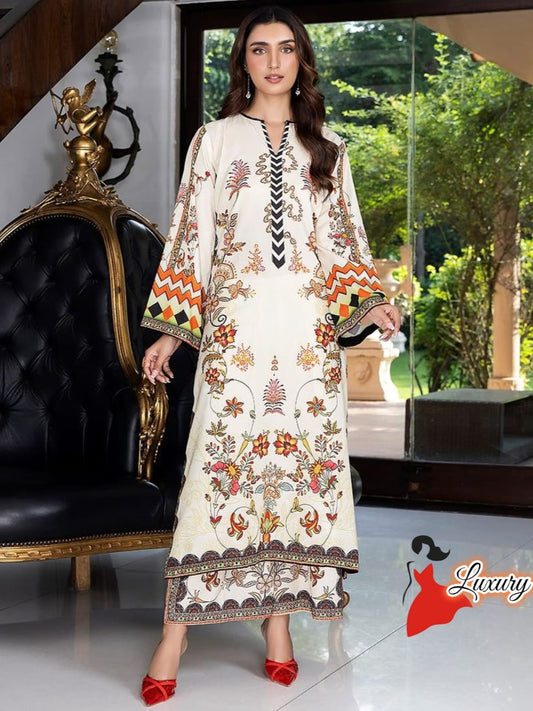 Luxury Printed Silk 2-Piece Dress - Stitched Long Shirt