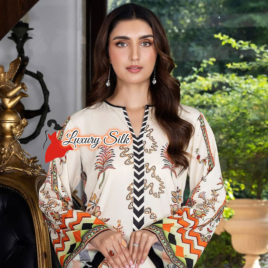 Luxury Printed Silk 2-Piece Dress - Stitched Long Shirt