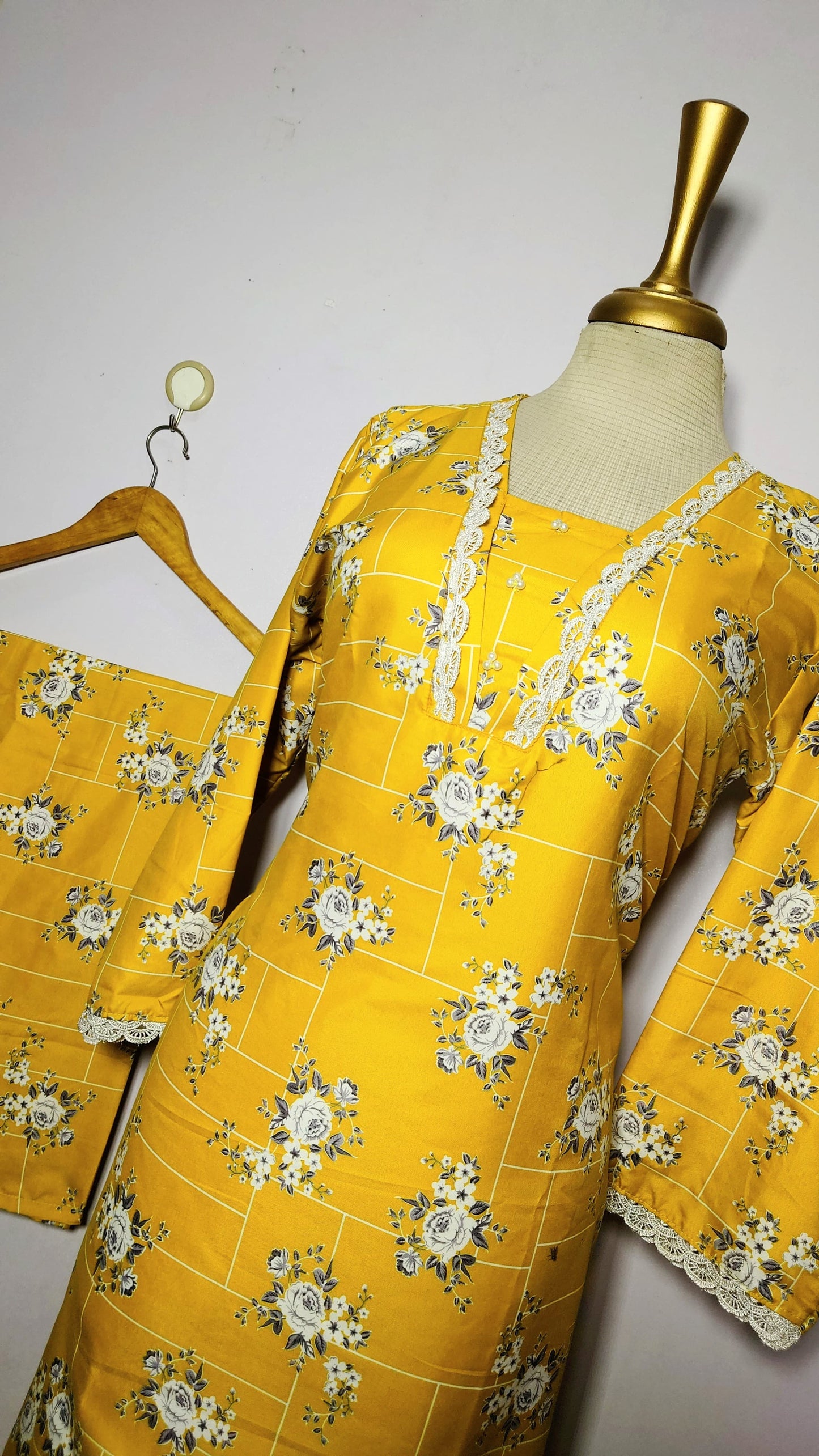 Cotton 2-Piece Stitched Set with Elegant Lace Detailing – Long Length Outfit (28)