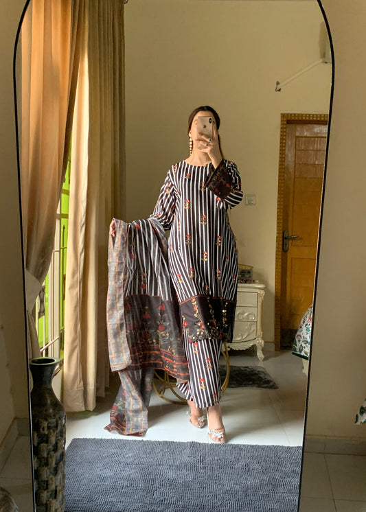 Samira Prestige Premium Long-Length Stitched 3-Piece Silky Lawn