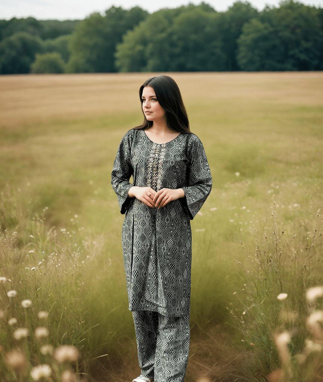 Linen 2-Piece with Handmade Neck Design