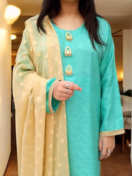 Viscose Linen 3-Piece Suit with Brosha Dupatta – Elegant Women's Outfit for All Seasons