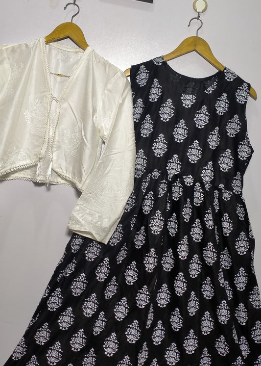 Tropical Breeze Long Frock With Jacket (Black)