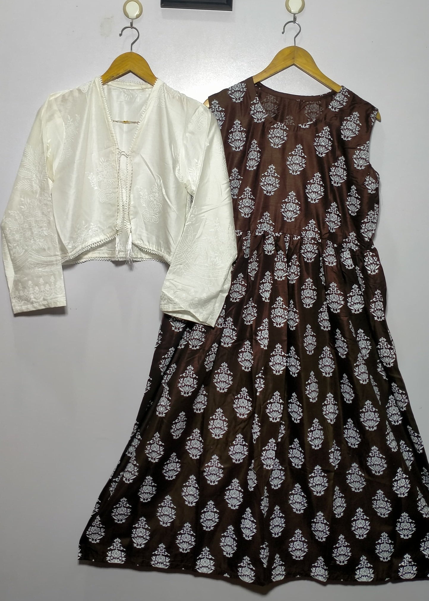 Tropical Breeze Long Frock With Jacket (Brown)