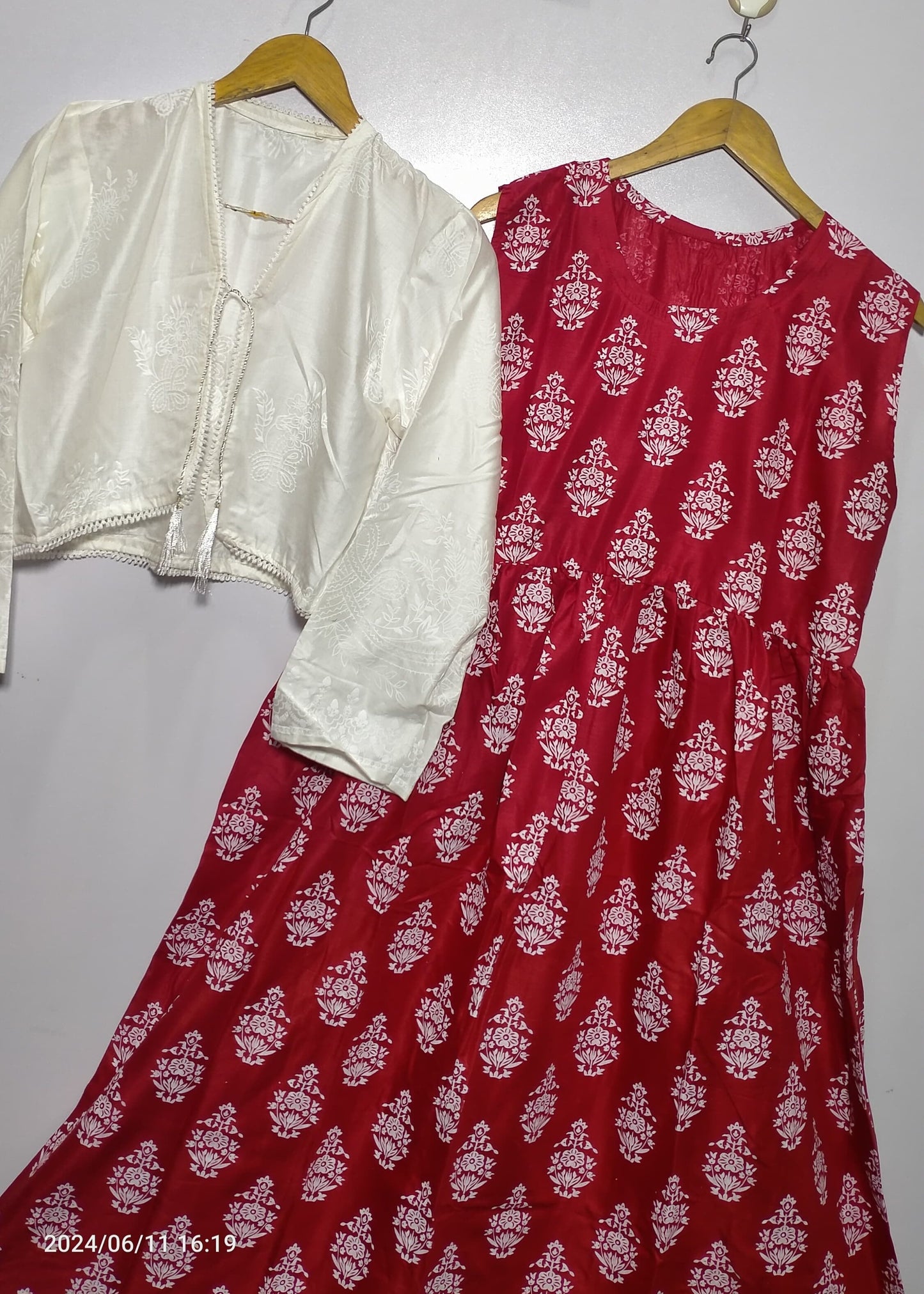 Tropical Breeze Long Frock With Jacket (Red)