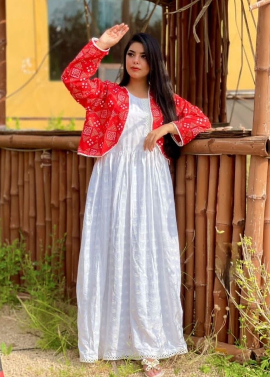 Rooh-e-Rang Long Frock With Jacket Lawn (red)