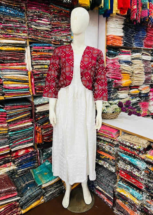 Rooh-e-Rang Long Frock With Jacket Lawn (mehroon)