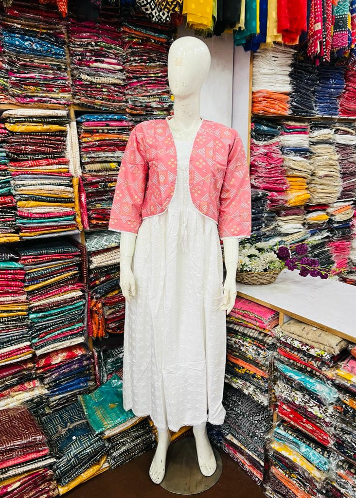Rooh-e-Rang Long Frock With Jacket Lawn (tea pink)