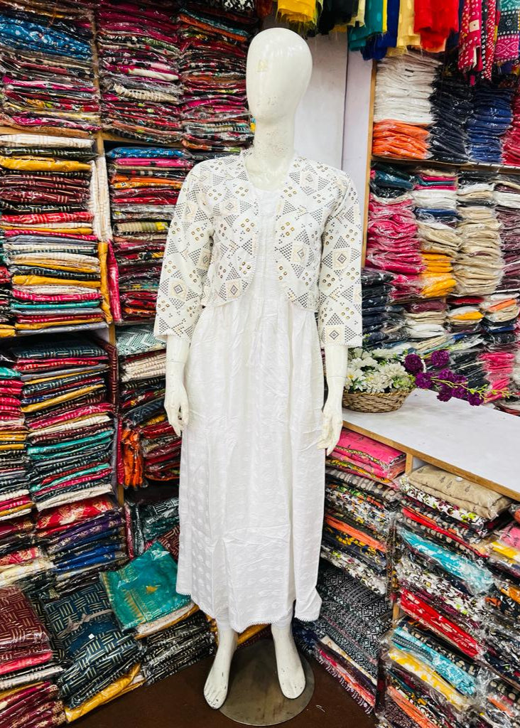 Rooh-e-Rang Long Frock With Jacket Lawn (white)