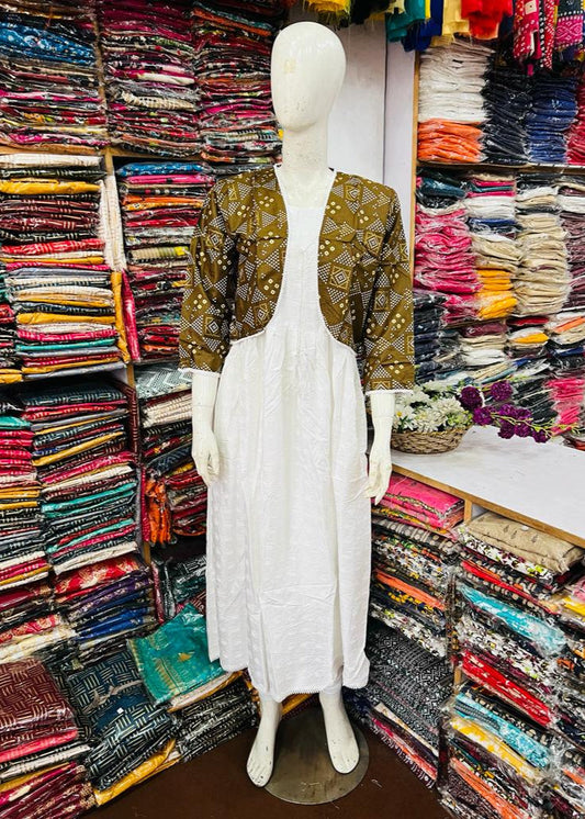 Rooh-e-Rang Long Frock With Jacket Lawn (mendhi)
