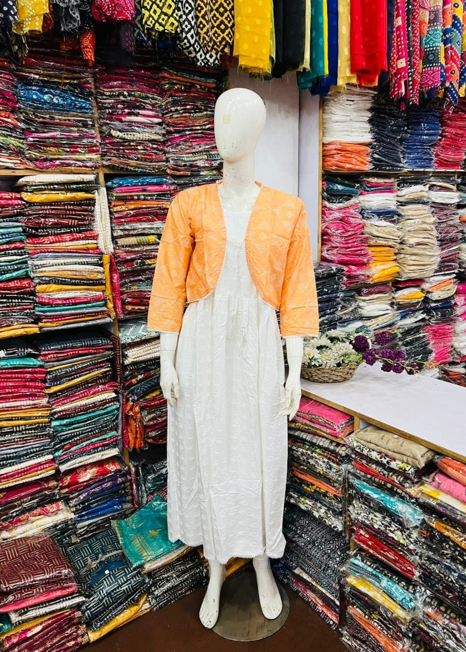 Rooh-e-Rang Long Frock With Jacket Lawn (peach)