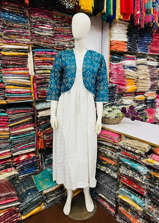 Rooh-e-Rang Long Frock With Jacket Lawn (sea green)